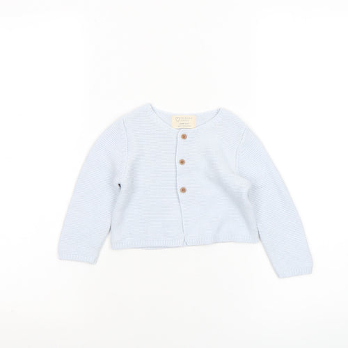 Primark Blue Knit Baby Cardigan 6-9 Months Unisex Long Sleeve Cotton Blend