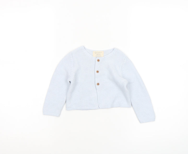 Primark Blue Knit Baby Cardigan 6-9 Months Unisex Long Sleeve Cotton Blend