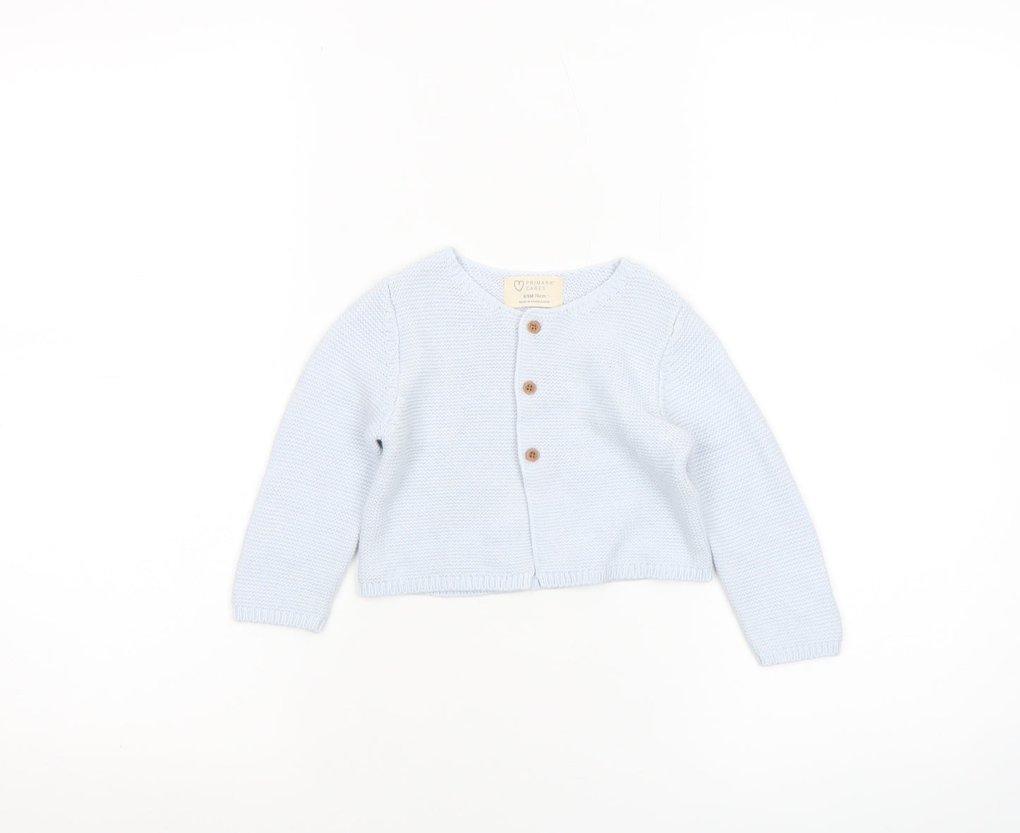 Primark Blue Knit Baby Cardigan 6-9 Months Unisex Long Sleeve Cotton Blend