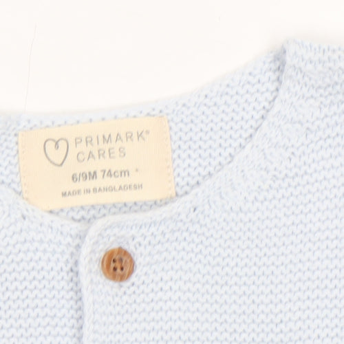 Primark Blue Knit Baby Cardigan 6-9 Months Unisex Long Sleeve Cotton Blend