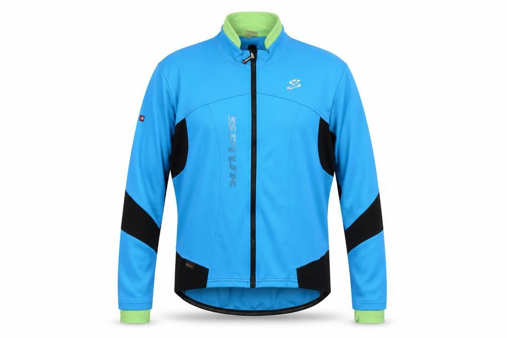 Front view of Spiuk Men's Blue 3XL Cycling Softshell Track Jacket Windproof