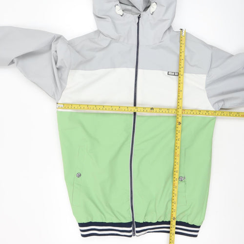 Cool Club Boys Green Colourblock Hooded Windbreaker Jacket Size 170