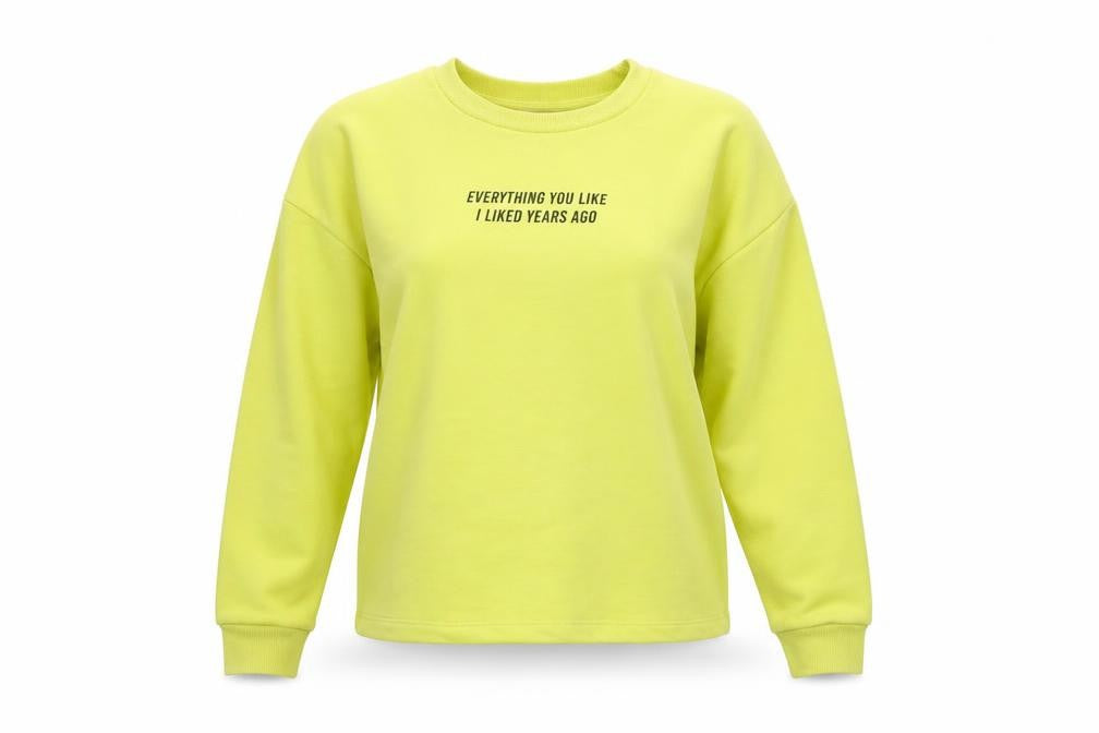 Pull&Bear Womens Yellow Cotton Sweatshirt Size S Crew Neck Graphic Print