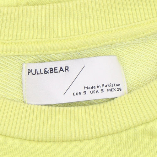 Pull & Bear Womens Yellow Cotton Sweatshirt Size S Crew Neck Graphic Print