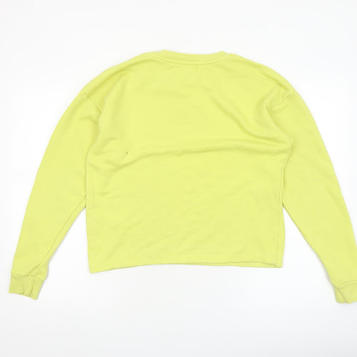 Pull & Bear Womens Yellow Cotton Sweatshirt Size S Crew Neck Graphic Print