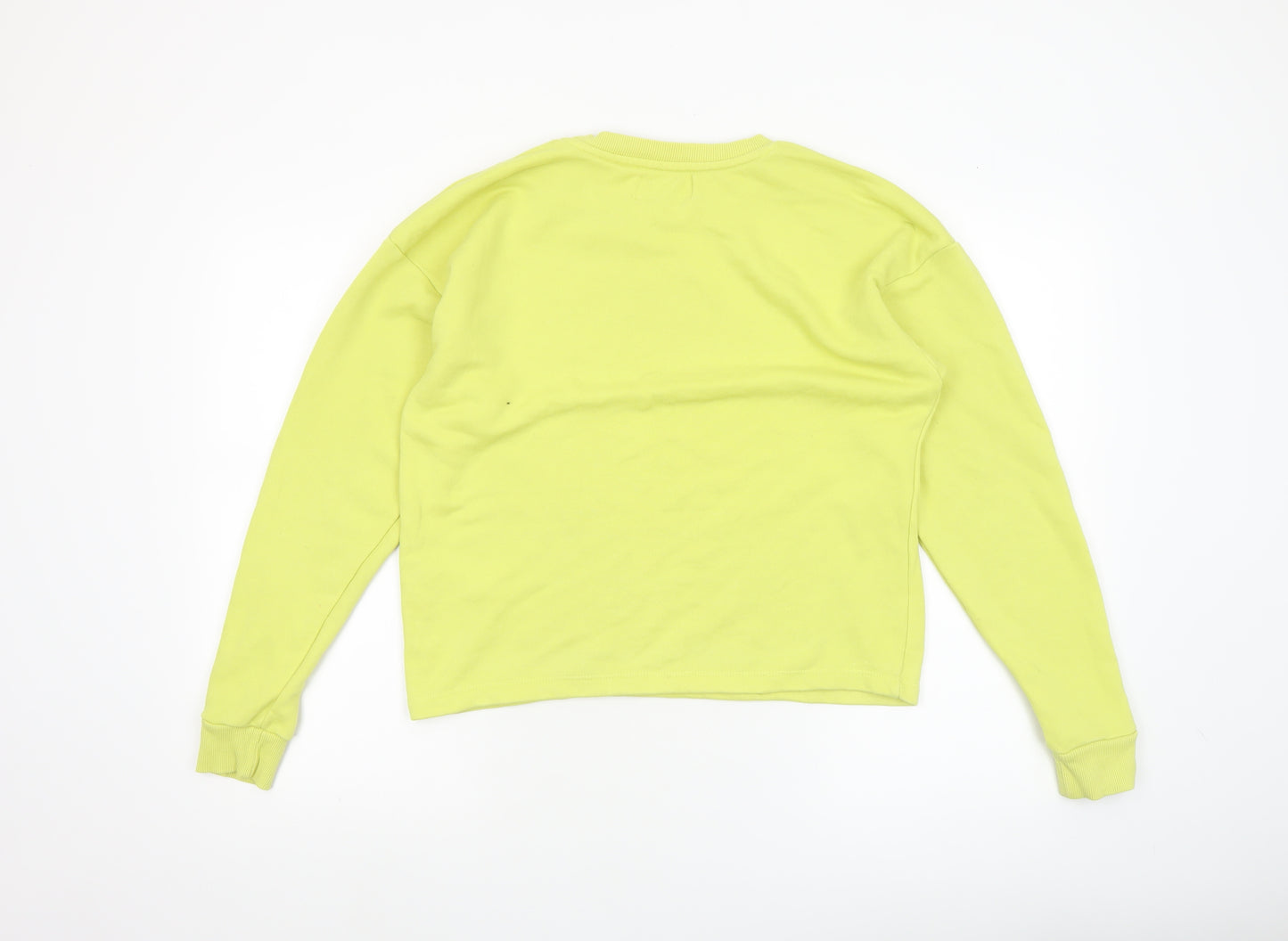 Pull & Bear Womens Yellow Cotton Sweatshirt Size S Crew Neck Graphic Print