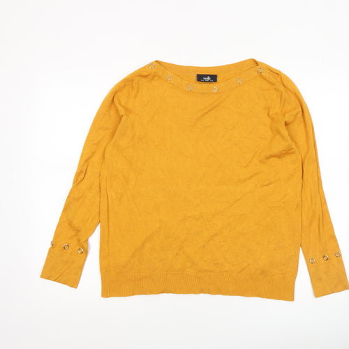 Wallis Women’s Yellow Boat Neck Studded Long Sleeve Pullover Jumper UK 14