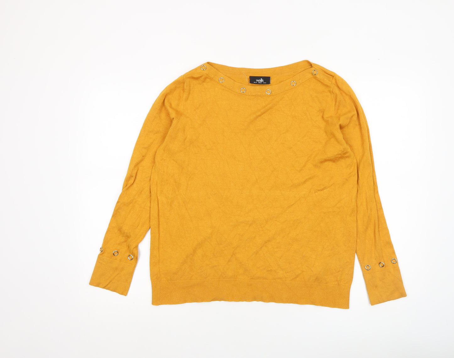 Wallis Women’s Yellow Boat Neck Studded Long Sleeve Pullover Jumper UK 14