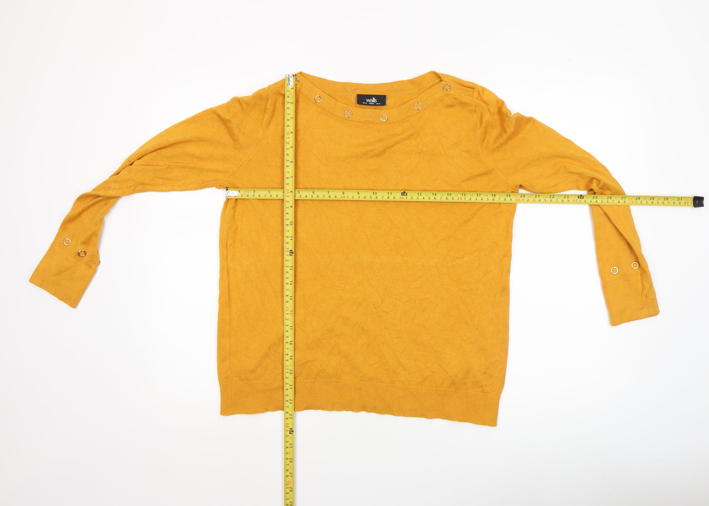 Wallis Women’s Yellow Boat Neck Studded Long Sleeve Pullover Jumper UK 14