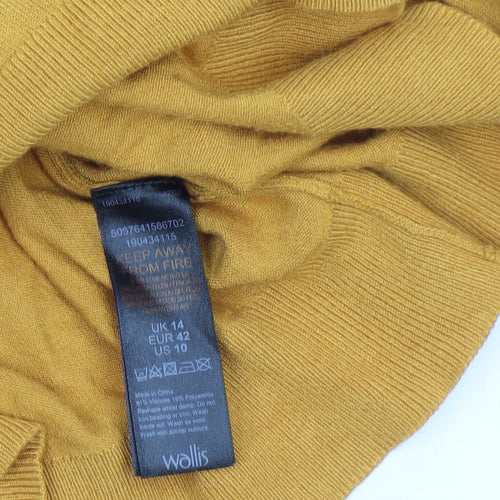 Wallis Women’s Yellow Boat Neck Studded Long Sleeve Pullover Jumper UK 14