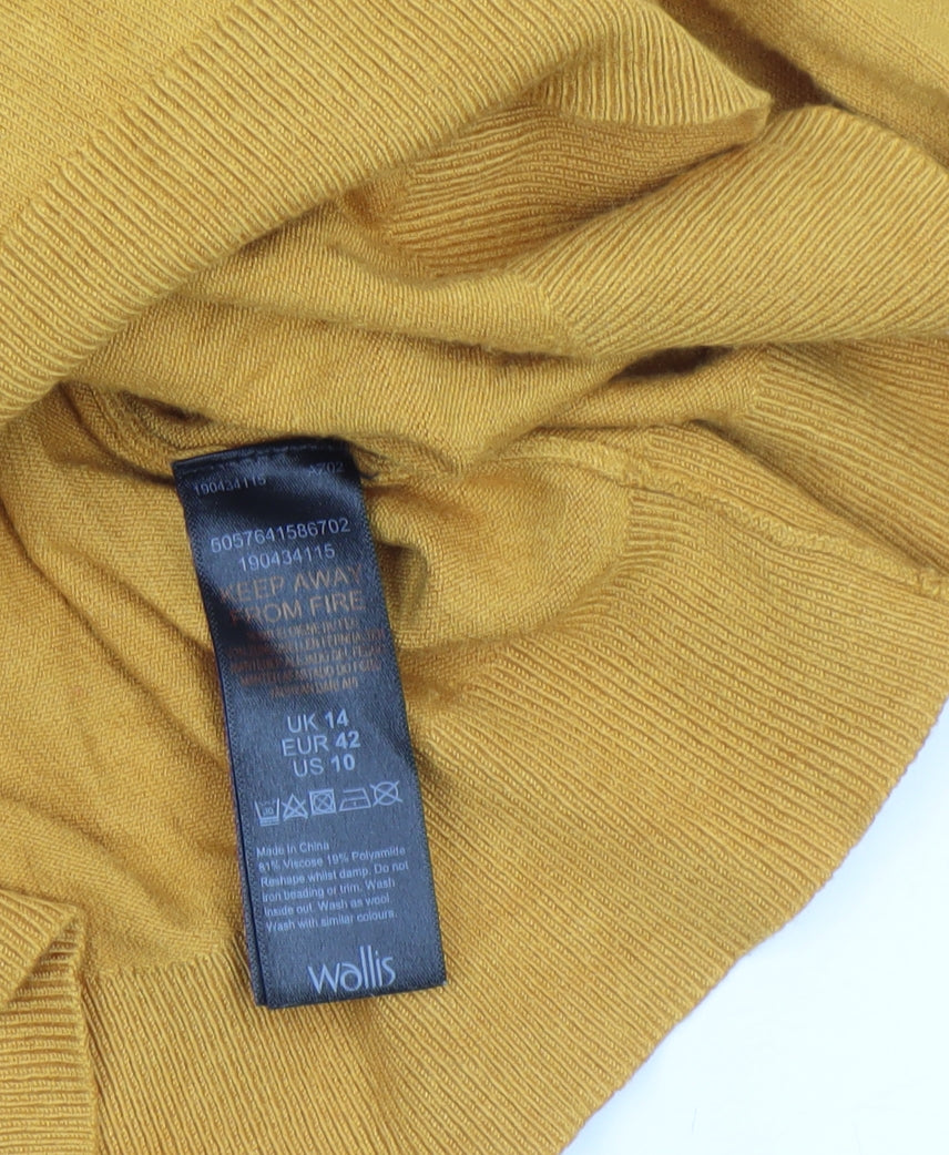 Wallis Women’s Yellow Boat Neck Studded Long Sleeve Pullover Jumper UK 14