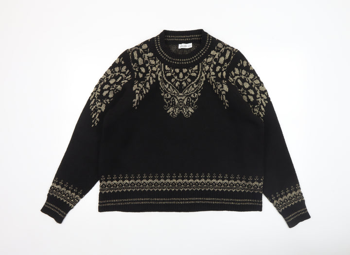 Gallery Womens Black Gold Knit Crew Neck Pullover Jumper Size L