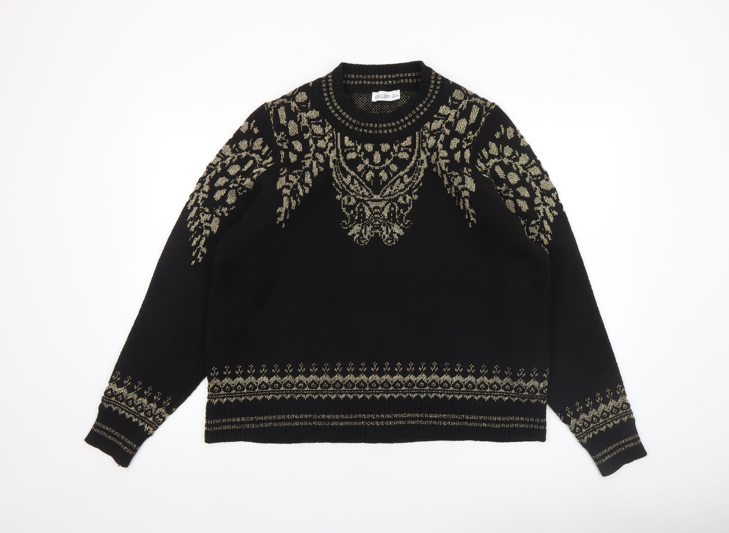 Gallery Womens Black Gold Knit Crew Neck Pullover Jumper Size L