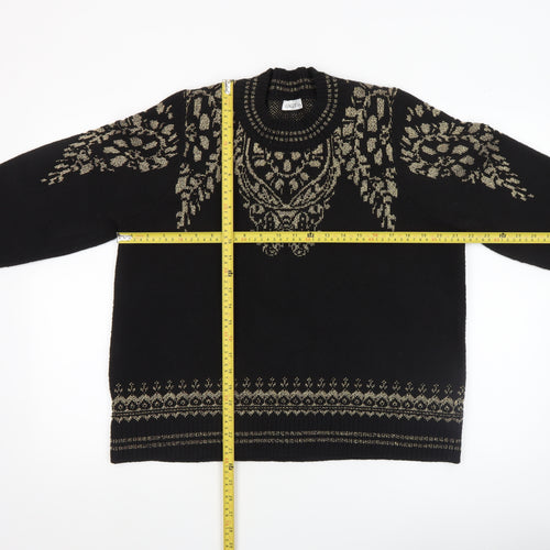 Gallery Womens Black Gold Knit Crew Neck Pullover Jumper Size L