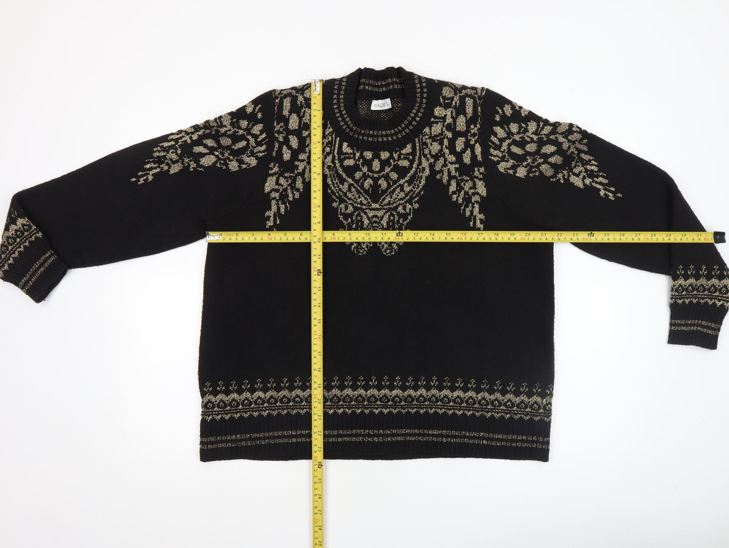 Gallery Womens Black Gold Knit Crew Neck Pullover Jumper Size L