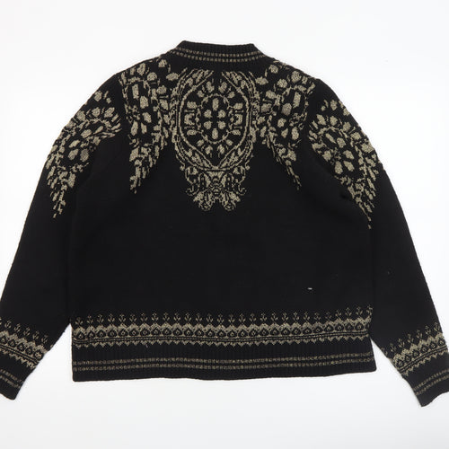 Gallery Womens Black Gold Knit Crew Neck Pullover Jumper Size L
