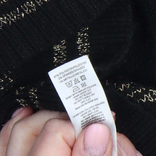 Gallery Womens Black Gold Knit Crew Neck Pullover Jumper Size L