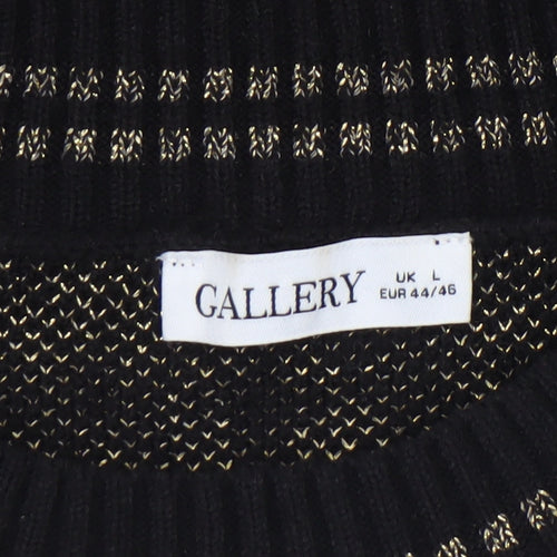 Gallery Womens Black Gold Knit Crew Neck Pullover Jumper Size L