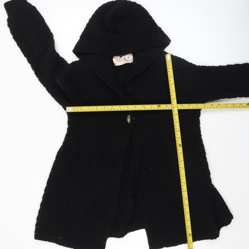 Heart Womens Black Chunky-Knit Hooded Cardigan M/L Acrylic