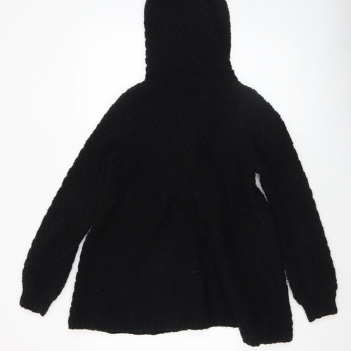 Heart Womens Black Chunky-Knit Hooded Cardigan M/L Acrylic