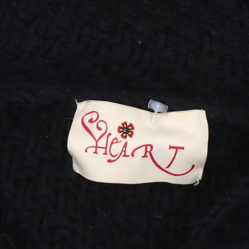Heart Womens Black Chunky-Knit Hooded Cardigan M/L Acrylic