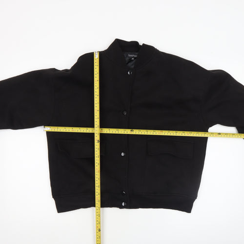 Boohoo Women Black Size 12 Bomber Jacket Cotton Blend Lined