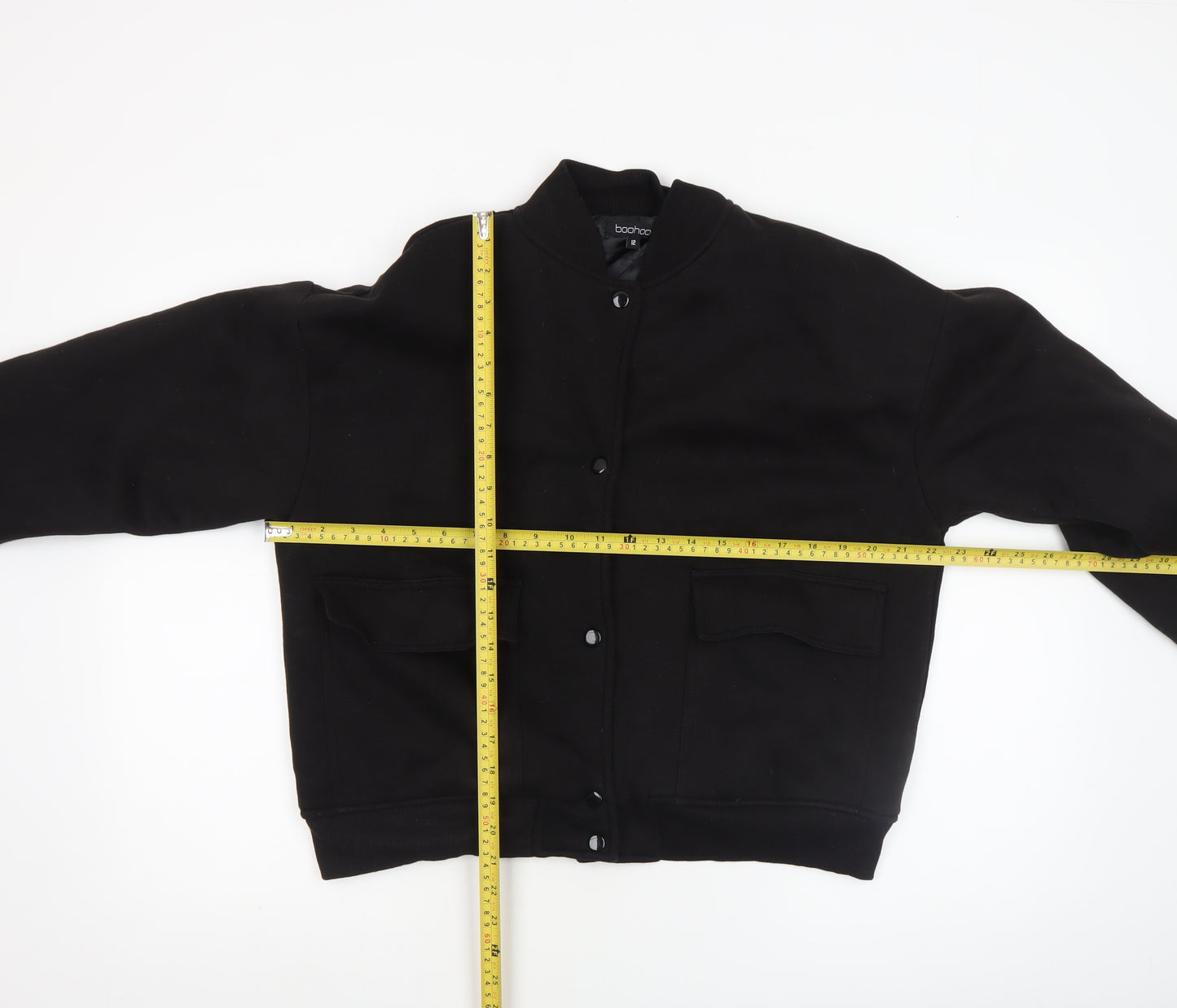 Boohoo Women Black Size 12 Bomber Jacket Cotton Blend Lined
