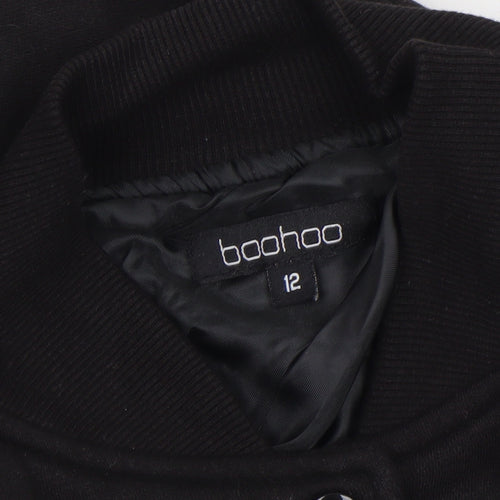 Boohoo Women Black Size 12 Bomber Jacket Cotton Blend Lined