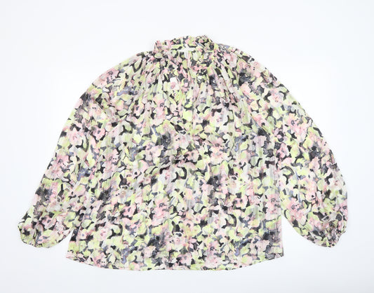 H&M Women’s Multicoloured Floral Chiffon Tunic Blouse Size 12