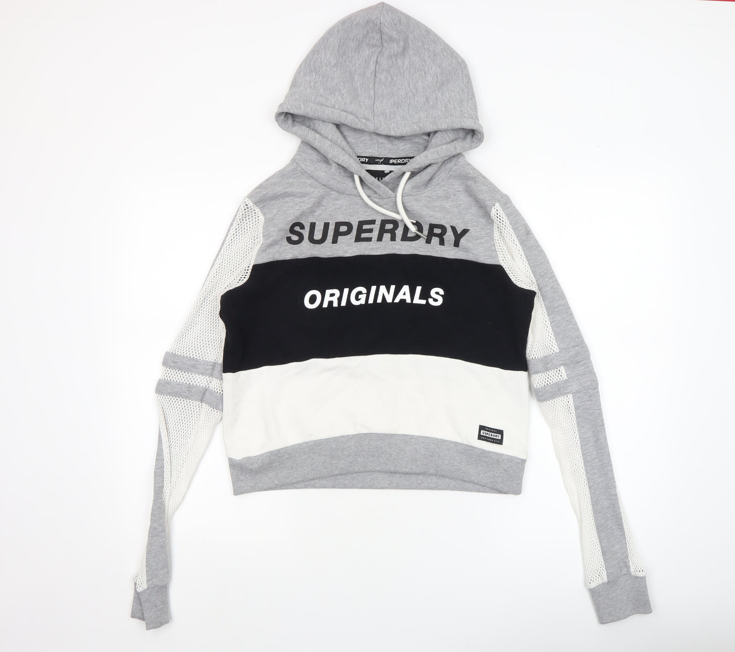 Superdry Womens Grey Black White Hooded Pullover Hoodie Medium