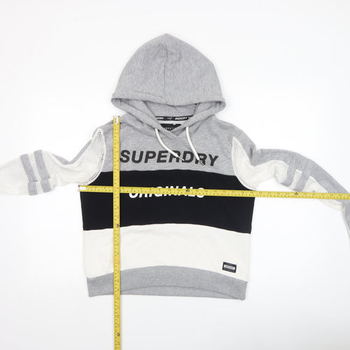 Superdry Womens Grey Black White Hooded Pullover Hoodie Medium
