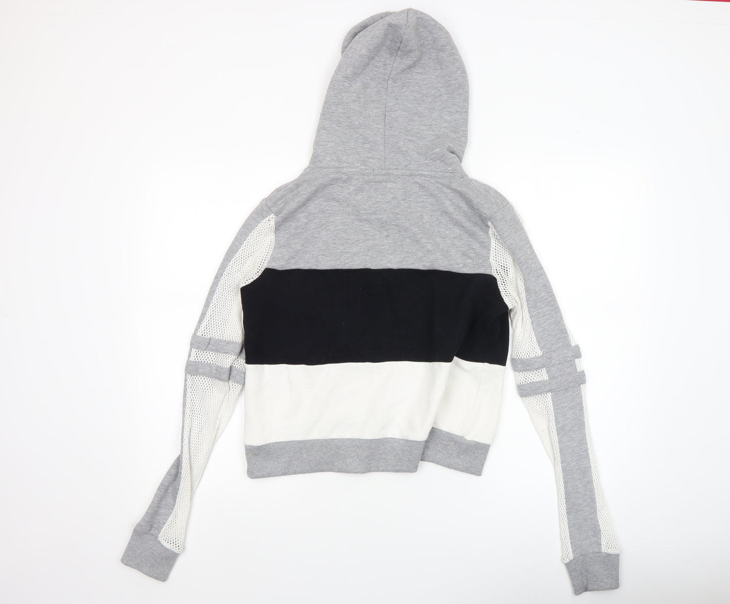 Superdry Womens Grey Black White Hooded Pullover Hoodie Medium