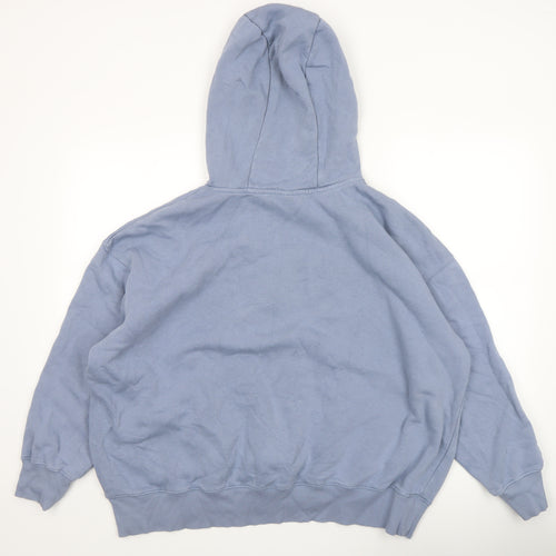 Nike Women Blue Pullover Hoodie L Logo Print Cotton Blend