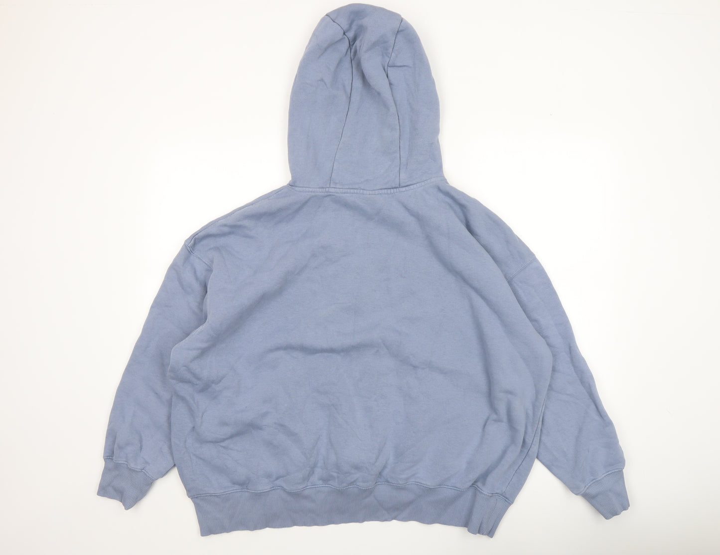 Nike Women Blue Pullover Hoodie L Logo Print Cotton Blend