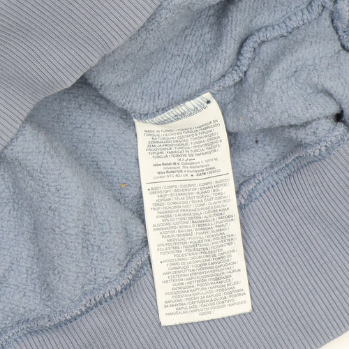 Nike Women Blue Pullover Hoodie L Logo Print Cotton Blend