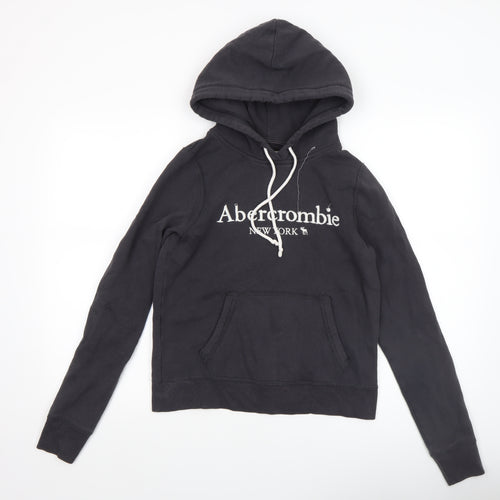 Abercrombie & Fitch Womens Black XS Pullover Hoodie with Logo Print