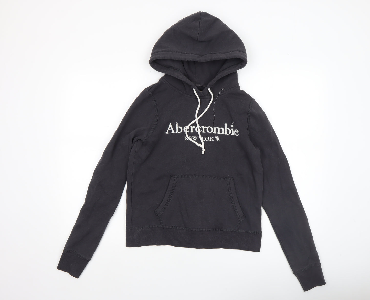 Abercrombie & Fitch Womens Black XS Pullover Hoodie with Logo Print
