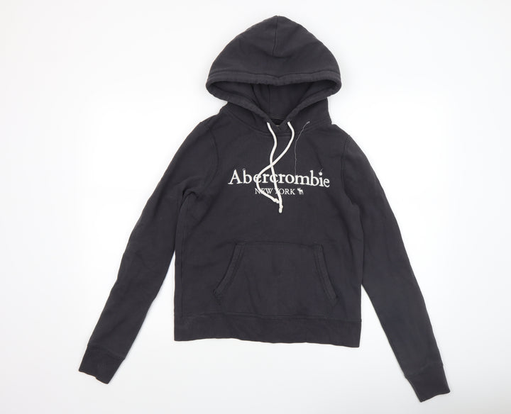 Abercrombie & Fitch Womens Black XS Pullover Hoodie with Logo Print
