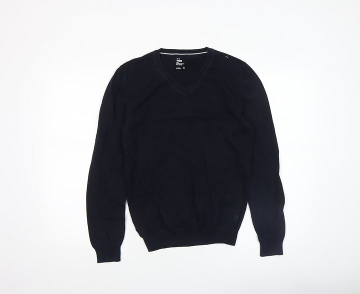 Celio Men’s Black V-Neck Cotton Pullover Jumper Size S