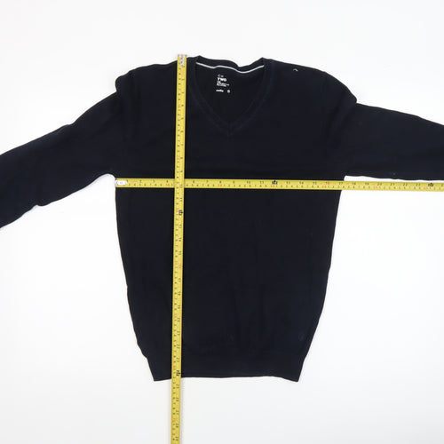 Celio Men’s Black V-Neck Cotton Pullover Jumper Size S