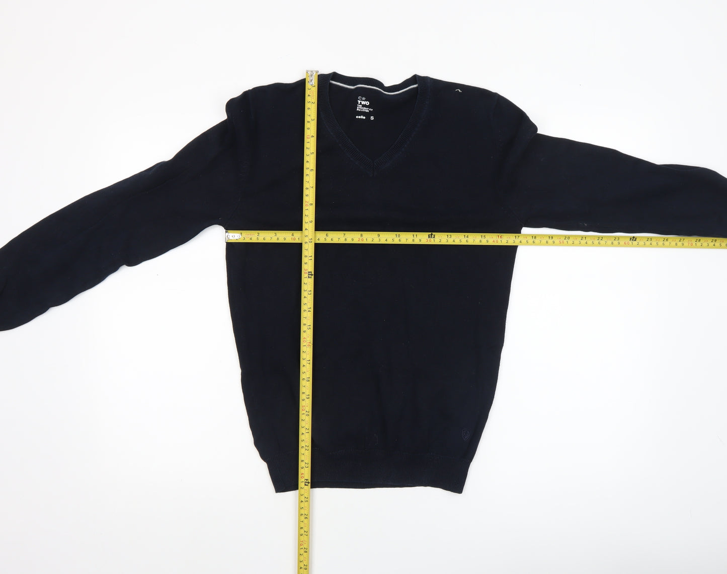 Celio Men’s Black V-Neck Cotton Pullover Jumper Size S
