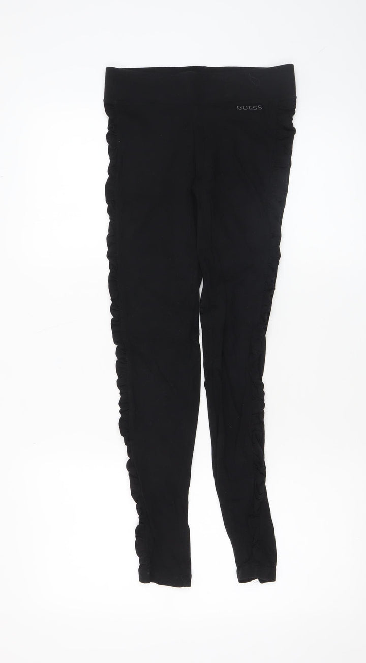 Guess Women's Black XS Ruffled Side Stretch Leggings