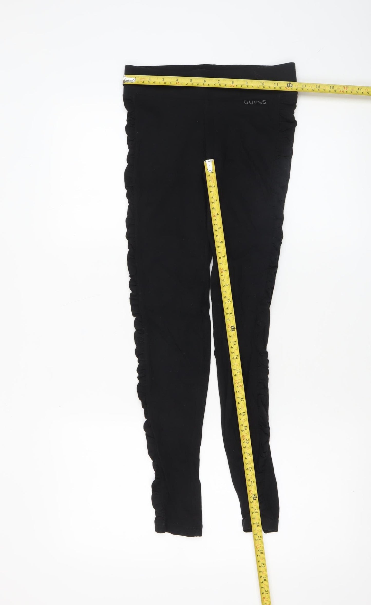 Guess Women's Black XS Ruffled Side Stretch Leggings