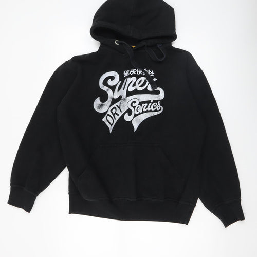 Superdry Men's Black Pullover Hoodie M Logo Graphic Fleece