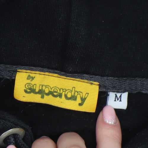 Superdry Men's Black Pullover Hoodie M Logo Graphic Fleece