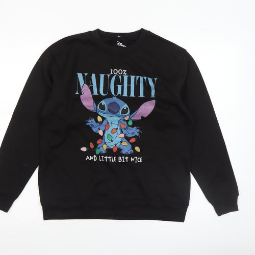 Disney Girls Black XL Pullover Sweatshirt with Stitch Graphic Print