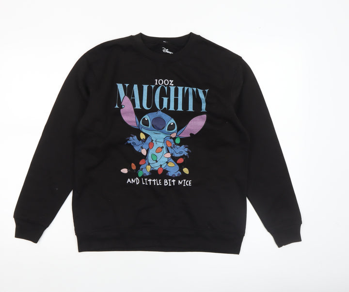 Disney Girls Black XL Pullover Sweatshirt with Stitch Graphic Print
