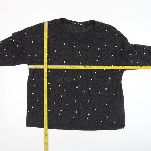 Zara Women Black Beaded Tunic Blouse Size S 3/4 Sleeve Knit Stretch Top