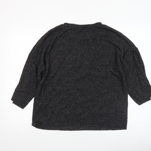 Zara Women Black Beaded Tunic Blouse Size S 3/4 Sleeve Knit Stretch Top