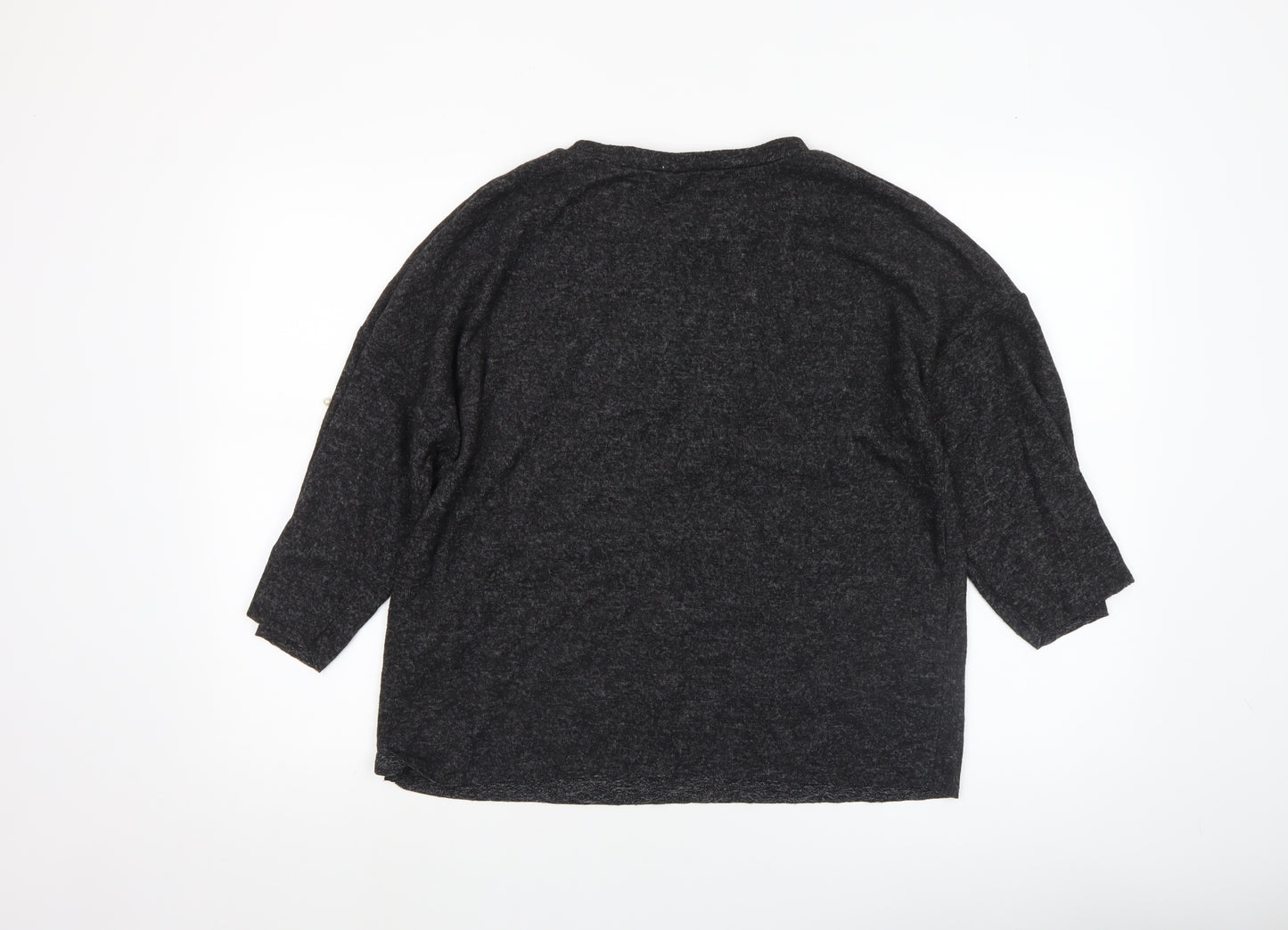 Zara Women Black Beaded Tunic Blouse Size S 3/4 Sleeve Knit Stretch Top